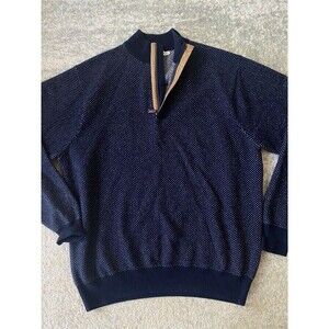 Peter Millar Sz M Merino Wool Cashmere 1/4 Blue/White Polka Dot Zip Knit Sweater